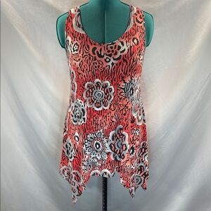 Floral Sleeveless Mini Dress - Coral and Black